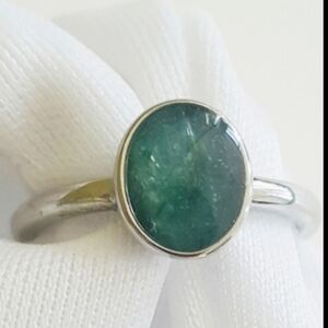 Teal Green Oval Silver Tone Metal Ring Stone NWOT Size 7 Unisex
